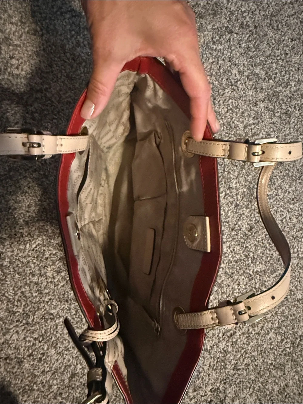 Michael Kors Red Leather Tote with Cream Handles